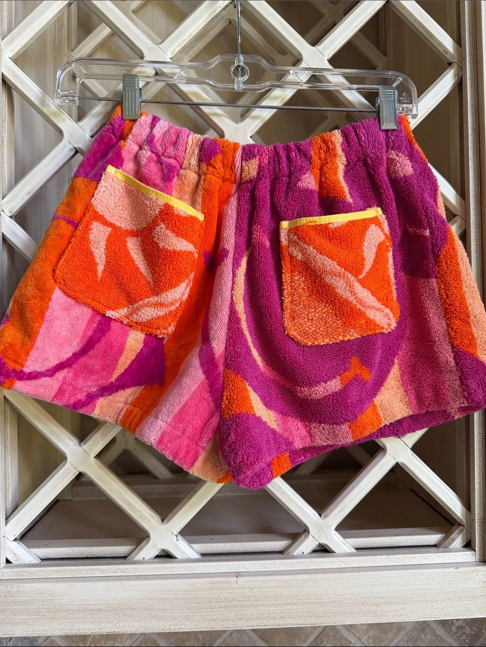 Terry Cloth Smiley Patterned surf Shorts in Pink & Orange